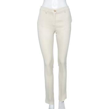 Pre Owned Etro Cream Crepe Tailored Pants S
