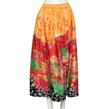 Pre Owned Etro Multicolor Floral Printed Silk Slit Detailed Skirt M