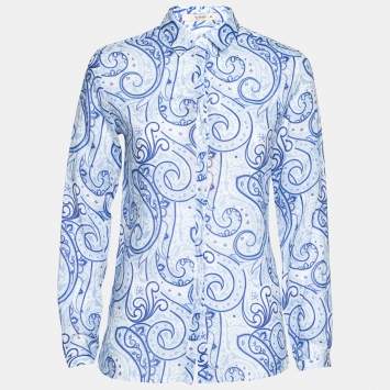 Pre Owned Etro Blue Paisley Printed Ramie Button Front Shirt S