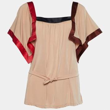 Pre Owned Etro Multicolor Silk Blend Belt Detail Top M