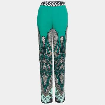 Pre Owned Etro Green Printed Silk Palazzo Pants S