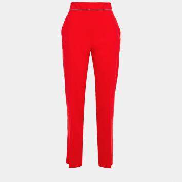 Pre Owned Etro Red Crepe Straight Leg Pants XL (IT 48)