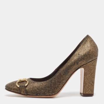 Pre Owned Etro Gold/Black Textured Leather Pumps Size 40