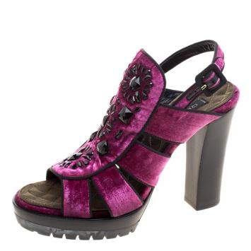 Pre Owned Etro Purple Velvet Embellished Platform Sandals Size 40