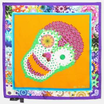 Pre Owned Etro Orange Printed Silk Square Scarf 