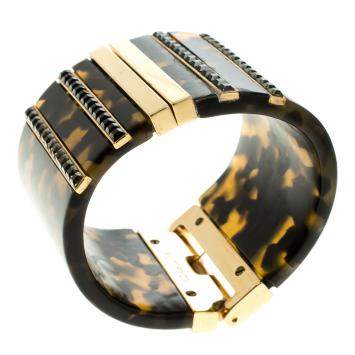 Pre Owned Etro Brown Plexiglas Gold Tone Wide Cuff Bracelet 17cm