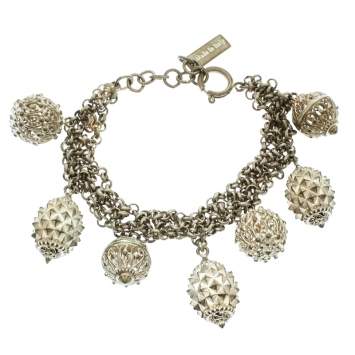 Pre Owned Etro Textured Charm Silver Tone Chain Link Bracelet