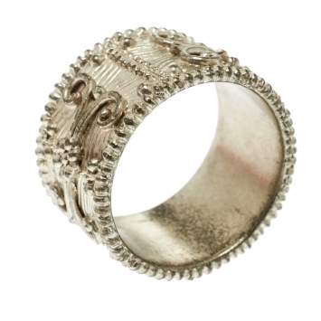 Pre Owned Etro Textured Gold Tone Wide Band Ring Size 61