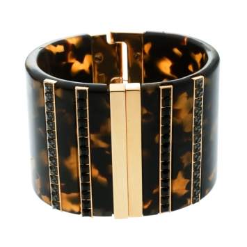 Pre Owned Etro Crystal Resin Gold Tone Wide Cuff Bracelet