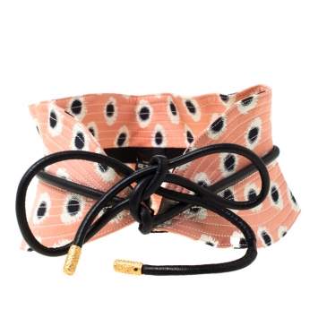 Pre Owned Etro Peach/Black Fabric and Leather Waist Belt