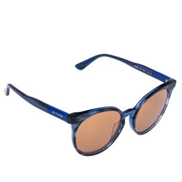 Pre Owned Etro Blue Havana/ Gold Mirrored ET660S Round Sunglasses