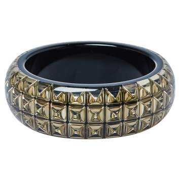 Pre Owned Etro Black & Clear Resin Stud Inlay Wide Bangle Bracelet 