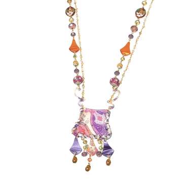 Pre Owned Etro Multicolor Beaded Paisley Print Pendant Necklace