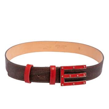 Pre Owned Etro Brown Paisley Printed Coated Canvas Buckle Belt 90 CM