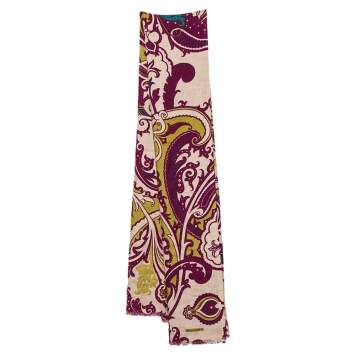 Pre Owned Etro Purple Paisley Printed Cashmere & Silk Stole