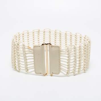 Pre Owned Etro White Leather And Woven Rope Waist Belt 90CM
