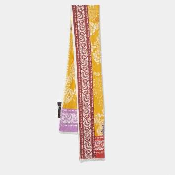 Pre Owned Etro Yellow Floral Print Linen Scarf