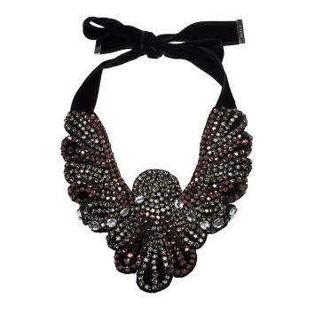 Pre Owned Etro Crystal Studded Bib Black Fabric Necklace
