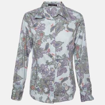 Pre Owned Etro Blue Paisley Print Cotton Buttoned Up Shirt L