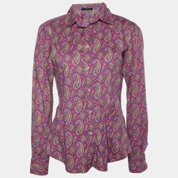 Pre Owned Etro Pink Paisley Print Cotton Buttoned Up Shirt L