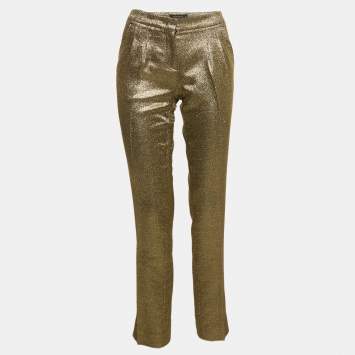 Pre Owned Etro Metallic Gold Lurex Silk Trousers S