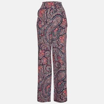 Pre Owned Etro Multicolor Floral Paisley Print Silk Wide-Leg Pants M