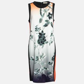 Pre Owned Etro Orange Floral Print Crepe Shift Dress L