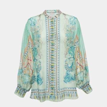 Pre Owned Etro Green Printed Cotton Blend Shirt M