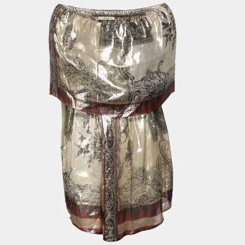 Pre Owned Etro Multicolor Printed Silk Blend Lurex Top L
