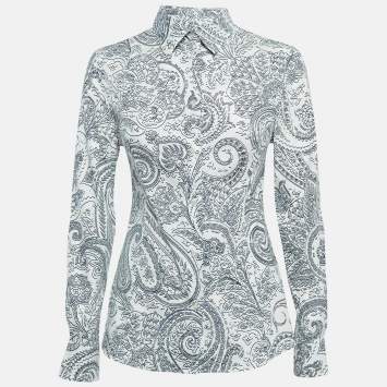 Pre Owned Etro White Printed Cotton Long Sleeve Shirt S