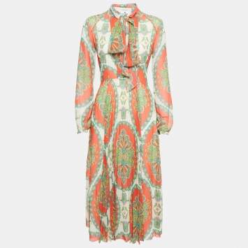 Pre Owned Etro Multicolor Paisley Print Pleated Midi Dress S