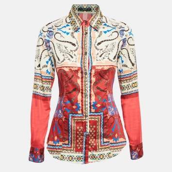 Pre Owned Etro Red Tribal Accent Print Stretch Cotton Shirt S 