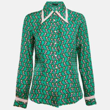 Pre Owned Etro Green Silk Paisley Print Button Front Shirt M