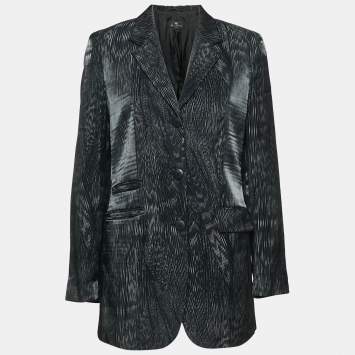 Pre Owned Etro Black Printed Crepe Single Breasted Blazer M