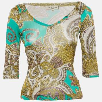 Pre Owned Etro Multicolor Printed Jersey V-Neck Top S