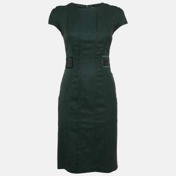 Pre Owned Etro Green Embroidered Wool Cap Sleeve Short Dress S