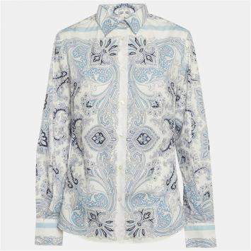 Pre Owned Etro White/Blue Paisley Print Cotton Full Sleeve Shirt L