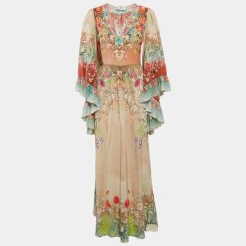 Pre Owned Etro Multicolor Floral Silk Ruffled Maxi Dress M