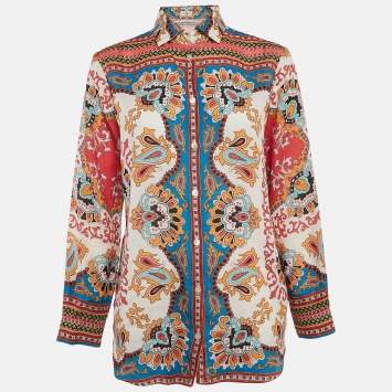 Pre Owned Etro Red Paisley Print Ramie Long Sleeve Shirt M