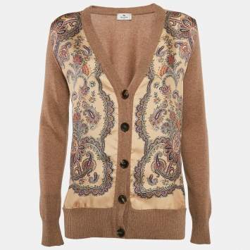 【送料&関税込】Etro Multicolor Wool Cardigan Etro Beige/Multicolor Wool Blend Rainbow Intarsia Cardigan M