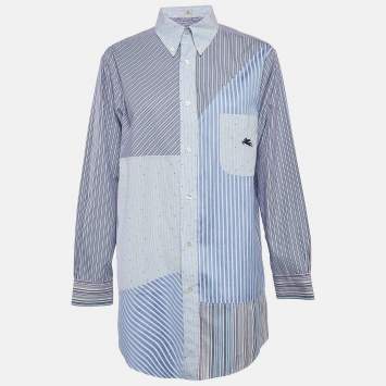 Pre Owned Etro Blue Patch Work Cotton Loose Fit Shirt S
