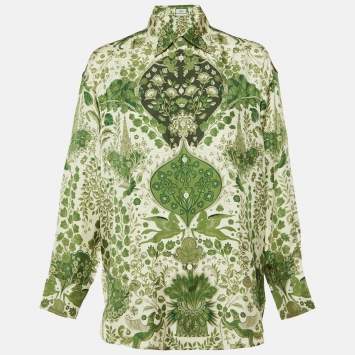 Pre Owned Etro Green Floral Print Silk Artica Oversized Shirt S 
