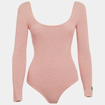Pre Owned Etro Red/White Striped Jersey Long-Sleeve Bodysuit S