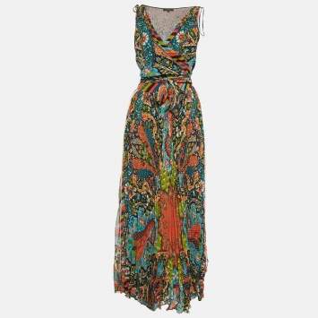 Pre Owned Etro Multicolor Printed Silk Chiffon Wrap Dress M