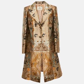 Etro Multicolor Brocade Button Front Mid-Length Coat L