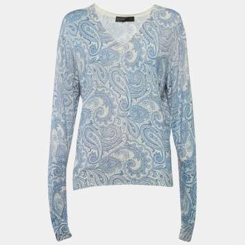 Etro Blue Paisley Print Wool & Silk Sweater M