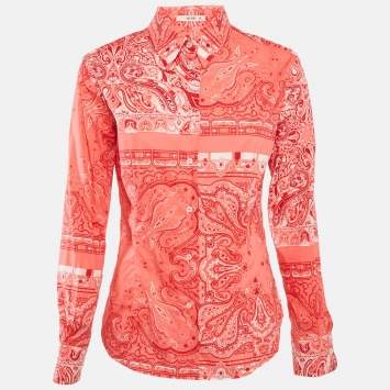 Pre Owned Etro Coral Pink Paisley Print Cotton Button Front Shirt M 
