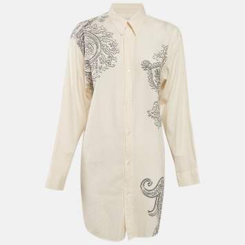 Etro Cream Paisley Print Cotton Blend Long Sleeve Shirt M