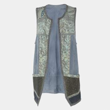Pre Owned Etro Multicolor Printed Suede Chain Detail Top M