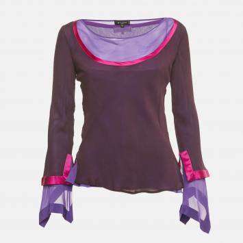 Pre Owned Etro Purple Silk Layered Silk Top M/L
